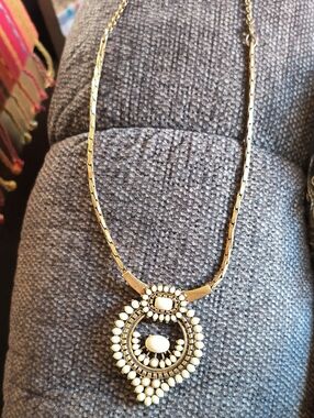 Gold Tone Necklace with White Bead Pendant